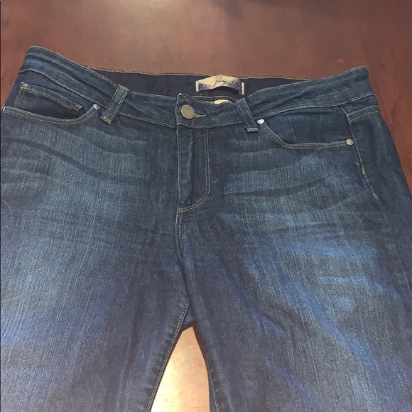 Paige Peg Skinny Distressed w holes dark wash jean - Picture 3 of 11